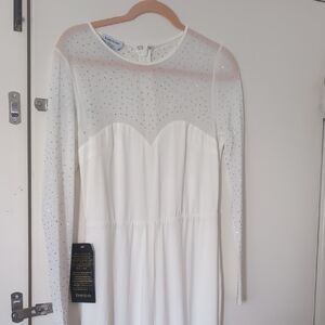 Bebe Ivory Sheer Sleeve Dress with Sparkle
